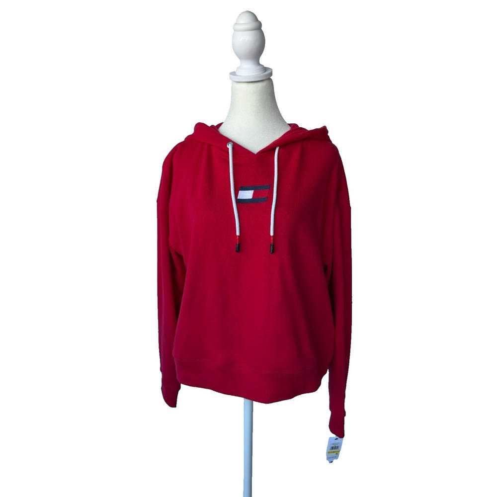 Tommy Hilfiger Sport Red Crop Hoodie Womens Sz M Athleisure Preppy Gorpcore NWT‎
